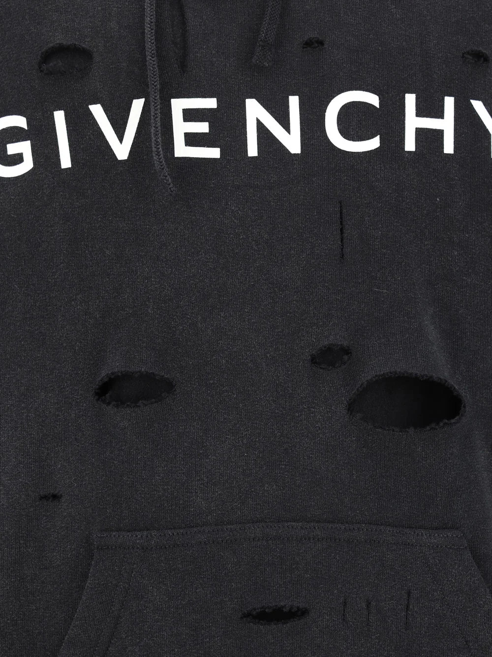 Givenchy Distressed Logo Printed Drawstring Hoodie